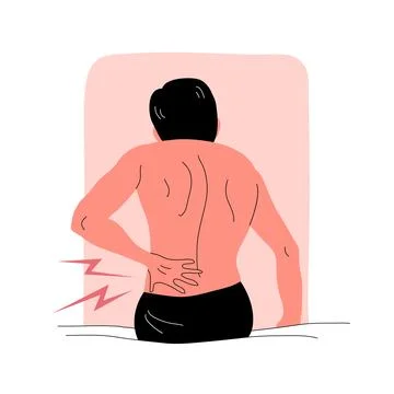 A man with back pain sits on a bed Stock Illustration