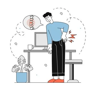 Man with back pain vector linear Ilustração Stock