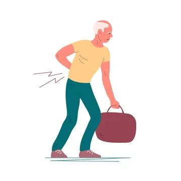A man with back pain on white background Stock Illustration