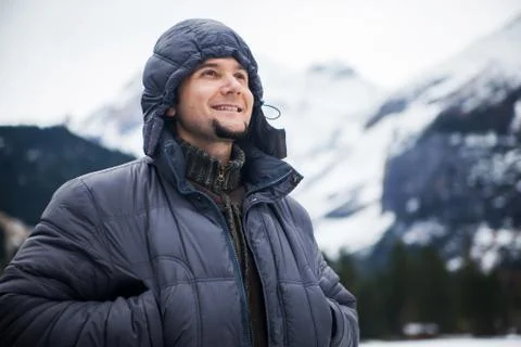 Man on the background of the Alps Foto stock