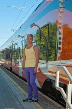 Man on the background of the train Фото