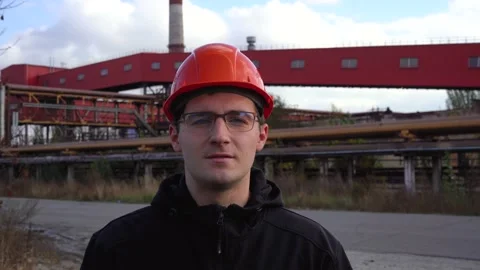 Man on the background of a working factory Stock Footage 145986546