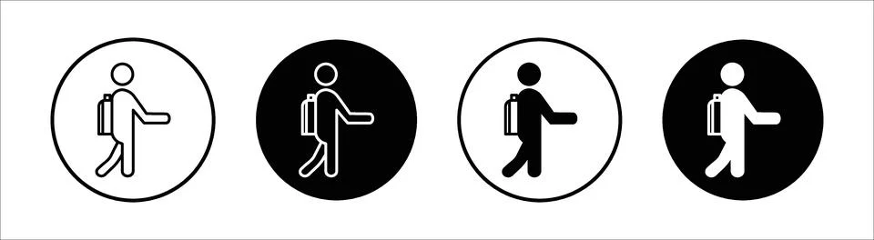 Man with backpack flat line icon set. Man with backpack Thin line illustrat.. イラスト素材