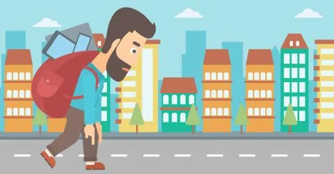 Man with backpack full of devices Ilustración de archivo