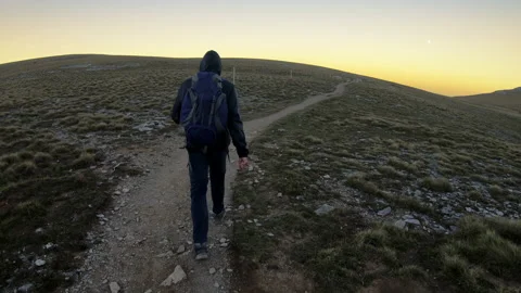 Man with backpack hiking in mountain of Olympos  in Greece. Travel Lifestyle Stock Footage 138957857