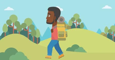 Man with backpack hiking vector illustration Stockillustratie