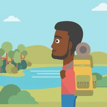 Man with backpack hiking vector illustration 스톡 일러스트