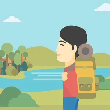 Man with backpack hiking vector illustration イラスト素材