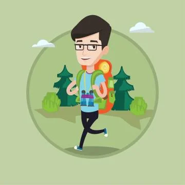 Man with backpack hiking vector illustration 스톡 일러스트