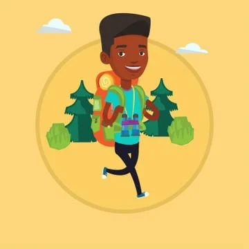 Man with backpack hiking vector illustration イラスト素材