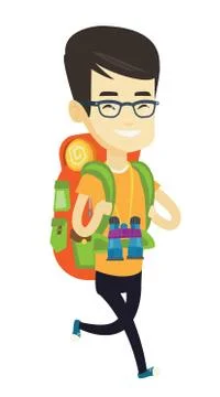Man with backpack hiking vector illustration イラスト素材