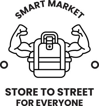 A man with a backpack on his shoulders with the words smart market above him Ilustração Stock