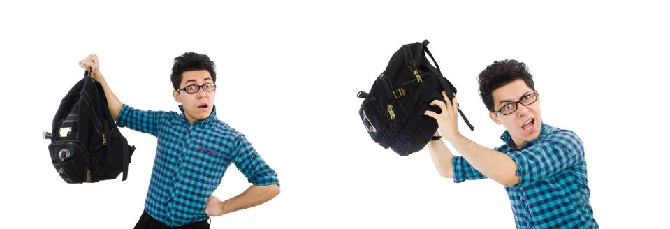 Man with backpack isolated on white Stock Photos