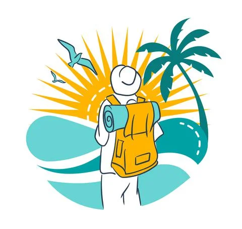 Man with a backpack on a journey Stock Illustration