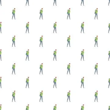 Man with backpack seamless pattern for design, travel, exploration, hiking Stock Illustration