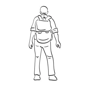 Man with backpack standing illustration vector hand drawn isolated on white Stock Illustration