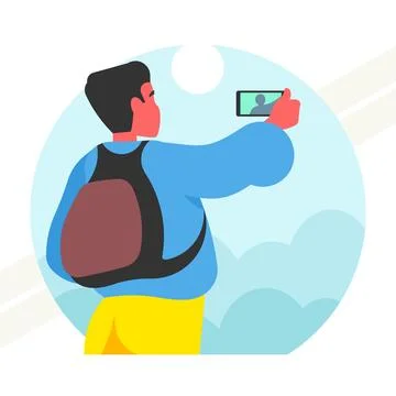 Man-with-backpack-taking-selfie Illustrazione stock