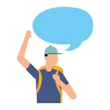 Man with backpack talk bubble Ilustração Stock