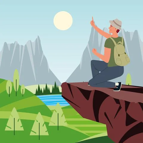 Man with backpack traveller Stock Illustration