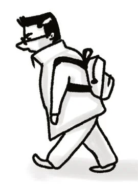 Man with backpack walking isolated on white Illustrazione stock