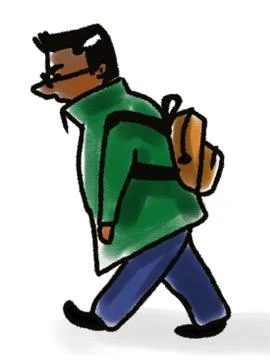 Man with backpack walking isolated on white Stock Illustration