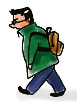 Man with backpack walking isolated on white Stock Illustration