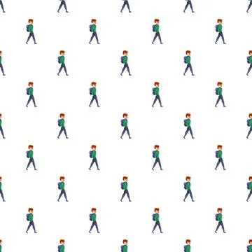 Man with backpack walking repeating pattern Illustrazione stock