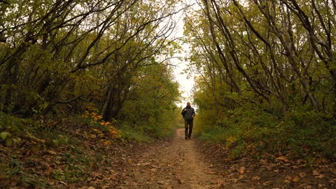 A man with a backpack walks down the path 動画素材 143830216