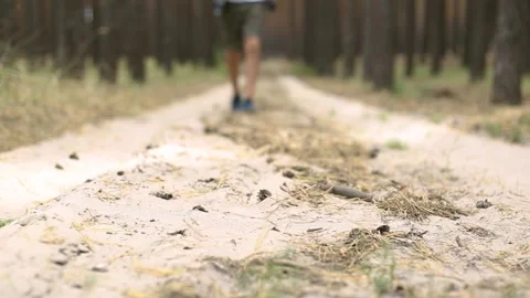 Man with backpack while hiking in the forest or mountains. Narrow focus Stock-Footage 150260309