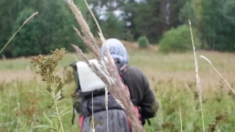 A man backpacking in the field. Stock Footage 235886184