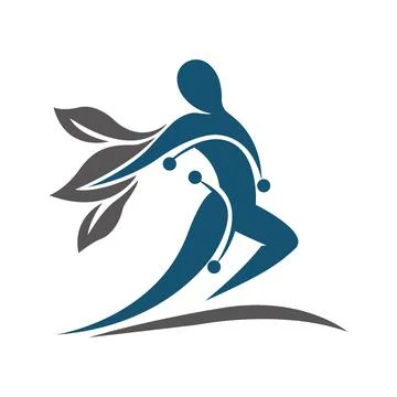 Man backsite leaf Logo vector for physical Theraphy Running athlete vector logo. 스톡 일러스트