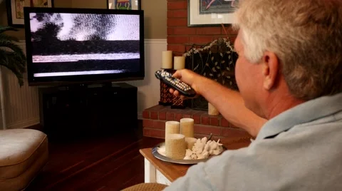 Man With Bad Reception on TV 4K Stock Footage 40449092