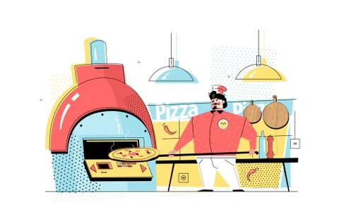 Man baking pizza Ilustração Stock