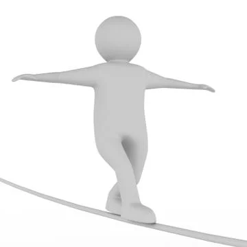 Man balances on rope. Isolated 3D image Illustrazione stock