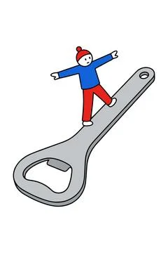 Man Balancing on Bottle Opener Stock Illustration