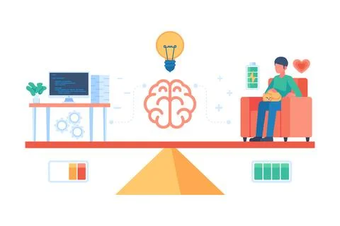 Man Balancing Work and Relaxation for Burnout Prevention Illustrazione stock