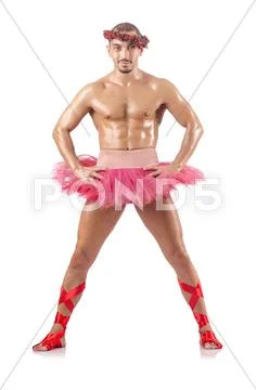 Man in ballet tutu isolated on white Stock Photos