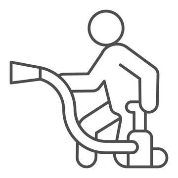 Man with a balloon of poison for insects thin line icon, pest control concept 스톡 일러스트