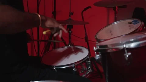 Man in a band playing the drums Stock Footage 202196082