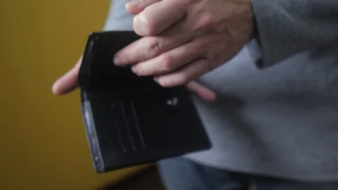 Man bankrupt arrears showing empty wallet with no money lifestyle. poverty Video stock 104929257