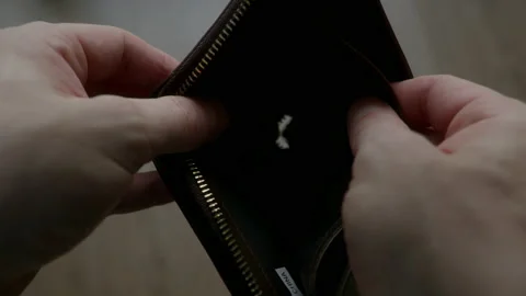 Man bankrupt arrears showing empty wallet with no money. Poverty finance Stock Footage 231639271