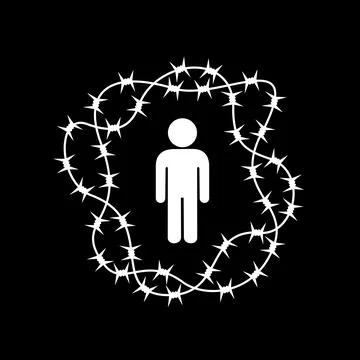 Man with barbed wire around him as metaphor for male loneliness epidemic, soc Stock Illustration