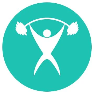 Man with a barbell in circle logo Stock Illustration