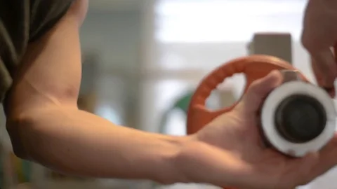 Man with the barbell Stock Footage 73553391