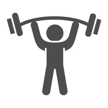 Man with barbell solid icon, bodybuilding concept, Weightlifter sign on white Stock Illustration
