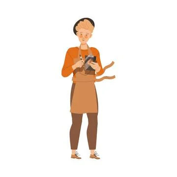 Man Barista in Hat Wearing Apron Taking Client Order Vector Illustration Stock Illustration