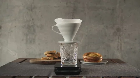 Man Barista making filter coffee on bar counter, alternative brewing, colombian Stock Footage 140518342