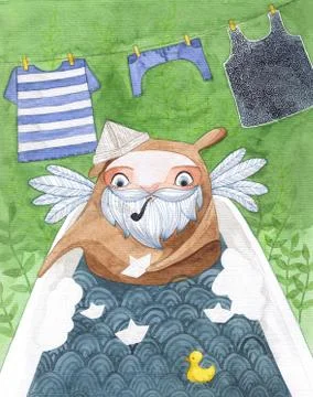 The man bathes in a bathroom with a ship Stock Illustration