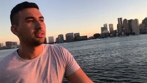 Man by Bay Slow Motion Stock Footage 129053940