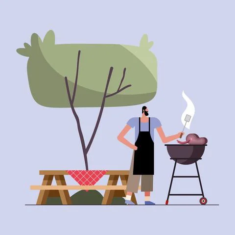Man in bbq party Stock Illustration